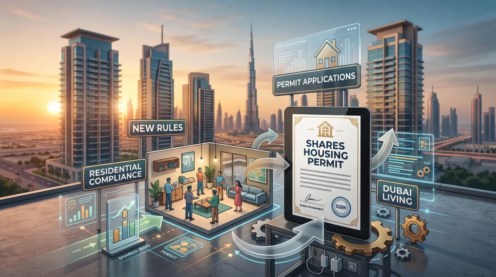 Dubai shared housing law 2026. Learn about the new permit system, subletting ban, fines up to AED 1 million, and what it means for Ejari and tenancy records.